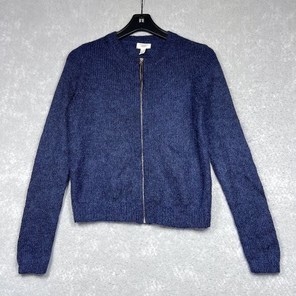 Lands’ End Canvas Sweater Womens Size X-Small Blue Zip Front Mohair Sweater - Picture 1 of 10